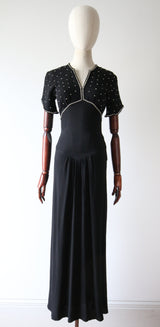 "Rhinestone Skies" Vintage 1930's Black Crepe Silk & Rhinestone Dress UK 6-8 US 2-4