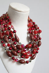"Rouge Murano" Vintage 1950's Red Glass Multi-strand Necklace