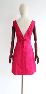 "Tickle Me Pink" Vintage 1960's Satin Matelasse Dress, Capelet & Shoe Set UK 12 US 8