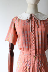 "Perfectly Pastel" Vintage 1930's Pink & Pastel Collar Dress UK 6-8 US 2-4