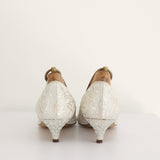 “Silver Highlights" Vintage 1960's Silver & White Brocade Heels UK 6.5 EU 39.5 US 8.5