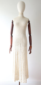 "A Vision in Crochet" Vintage 1960's Mady Gerrard Cream Crochet Dress & Jacket UK 8-10 US 4-6