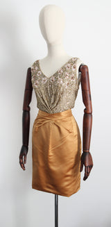 "Pink Sequins & Satin" Vintage 1950's Satin & Beadwork Silk Ceil Chapman Dress UK 6 US 2