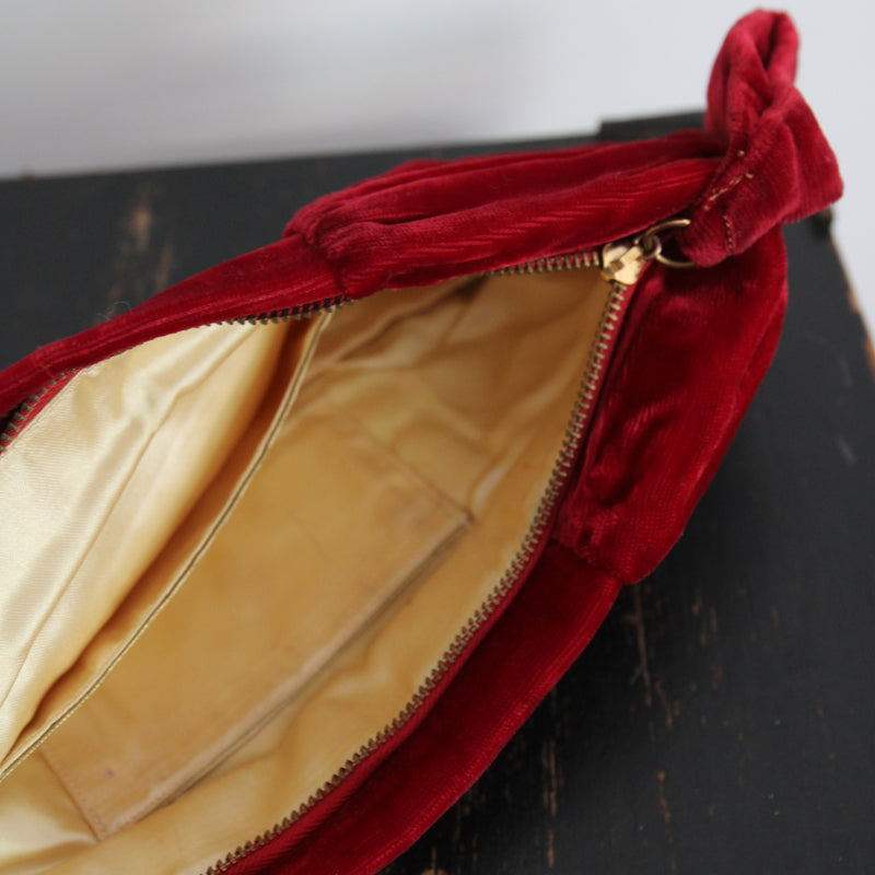 "Red Velvet Pleats" Vintage 1940's Red Velvet Pleated Clutch Bag