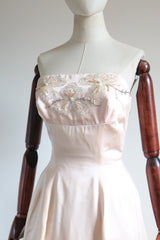 "Misty Rose Satin" Vintage 1950's Misty Rose Strapless Sequin Embellished Satin Dress UK 8 US 4