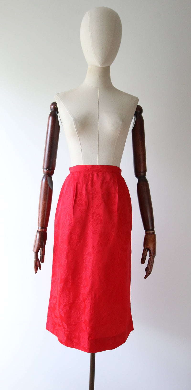 "Red Rose Brocade" Vintage 1960's Red Rose Brocade Skirt Suit UK 8-10 US 4-6