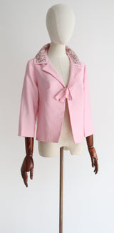 "Ballet Pink Beadwork" Vintage 1960's Ballet Pink Beaded Jacket  UK 10 US 6