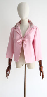"Ballet Pink Beadwork" Vintage 1960's Ballet Pink Beaded Jacket  UK 10 US 6