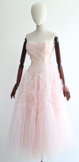 "Swirling Satin & Tulle" Vintage 1950's Pink Swirling Satin & Tulle Dress UK 6 US 2