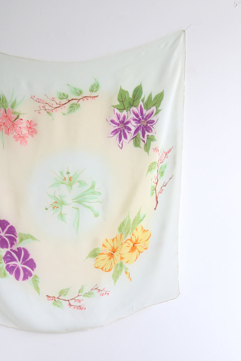 "Tropical Flora" Vintage 1950's Tropical Floral Silk Scarf