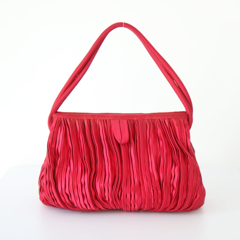 "Raspberry Pleats" Vintage 1950's Raspberry Pink Satin Pleated Handbag