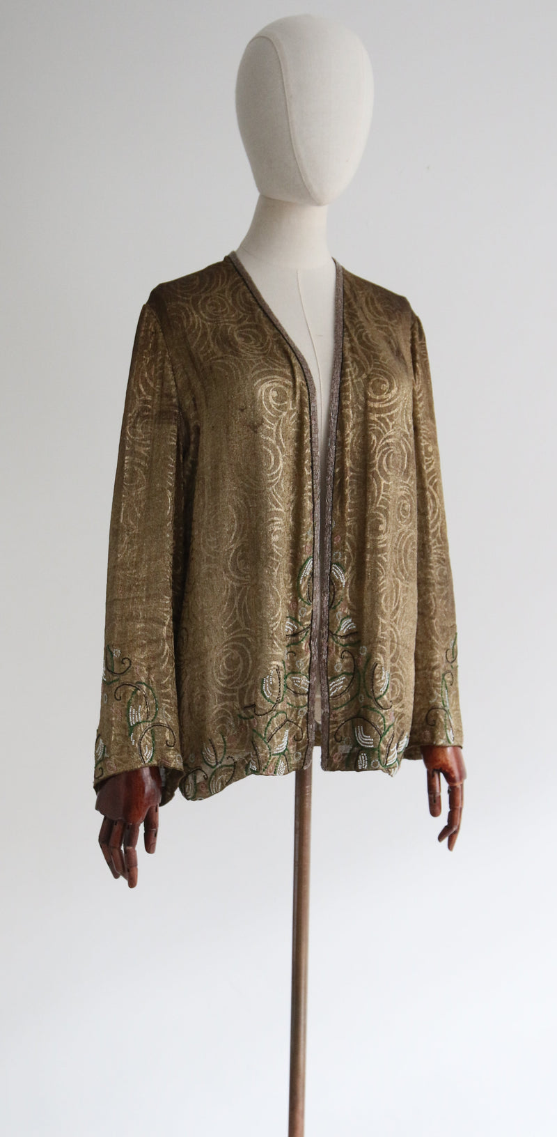 "Undulating Lamé" Vintage 1920's Gold Lamé Bead Embellished Jacket UK 10 US 6