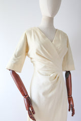 "Cream Pleated Wool" Vintage 1950's Cream Pleated Wool Dress UK 8-10 US 4-6