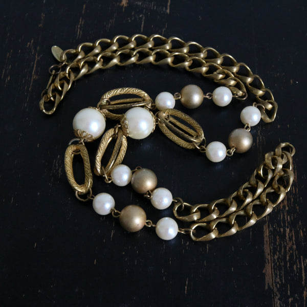 "Pearl Chains" Vintage 1960's Miriam Haskell Pearl Accented Chain Necklace