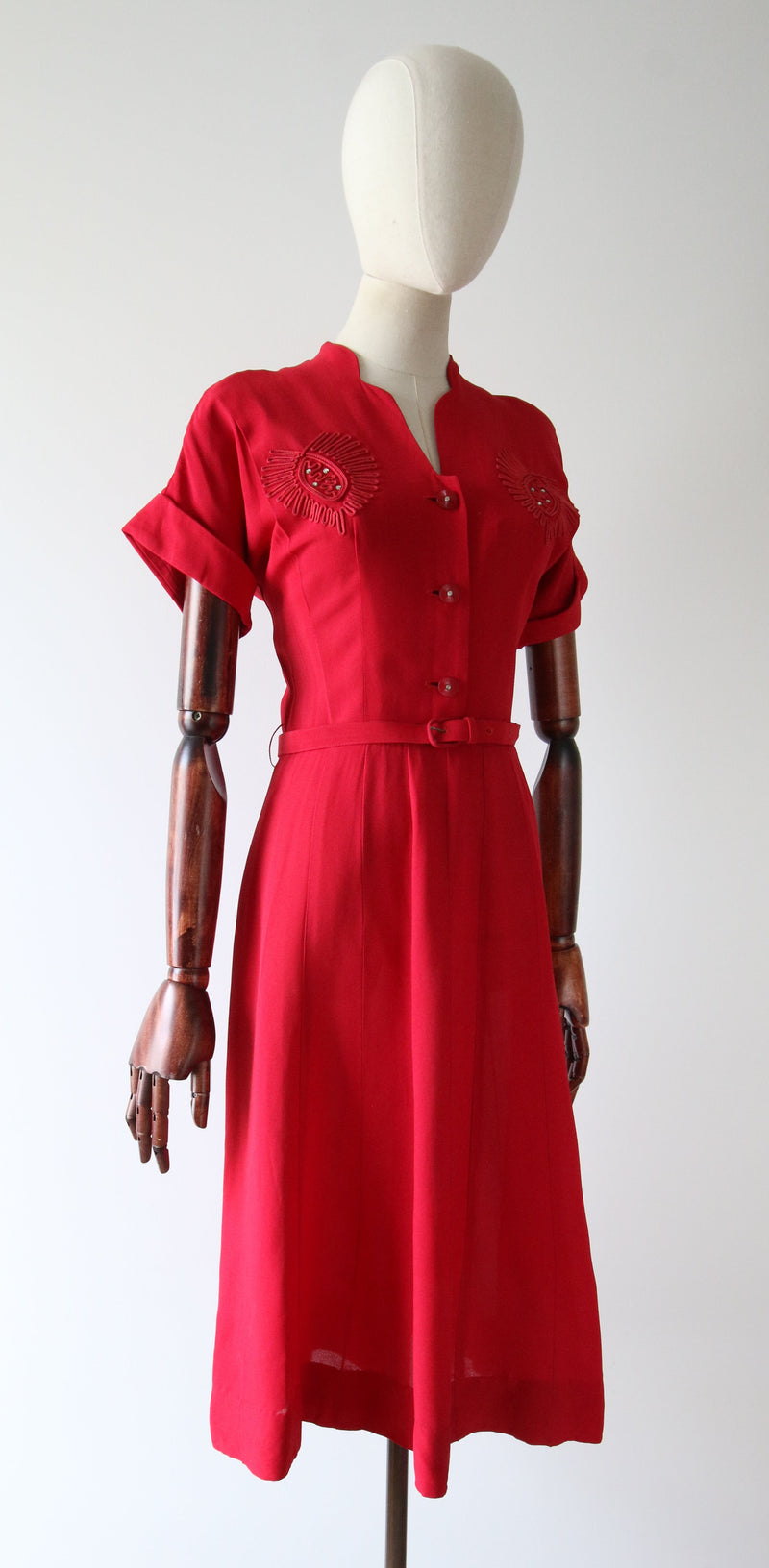 "Rouge Soutache" Vintage 1940's Rouge Soutache Embellished Dress UK 10 US 6