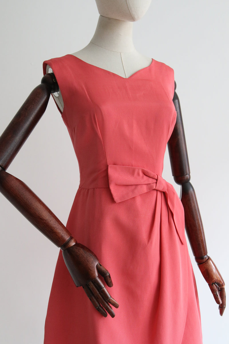 "Coral Bows" Vintage 1950's Coral Pink Bow Feature Dress UK 8 US 4