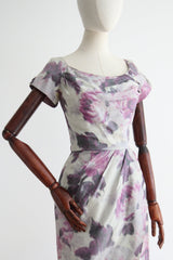 "Lilac Watersilk" Vintage 1950's Lilac Watersilk Floral Dress UK 8 US 4