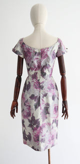 "Lilac Watersilk" Vintage 1950's Lilac Watersilk Floral Dress UK 8 US 4