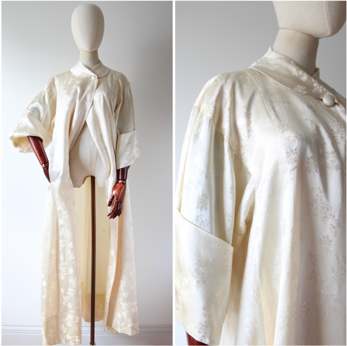 Cream Satin Brocade Vintage 1940 s Cream Satin Brocade Evening Coat Willow Hilson Vintage