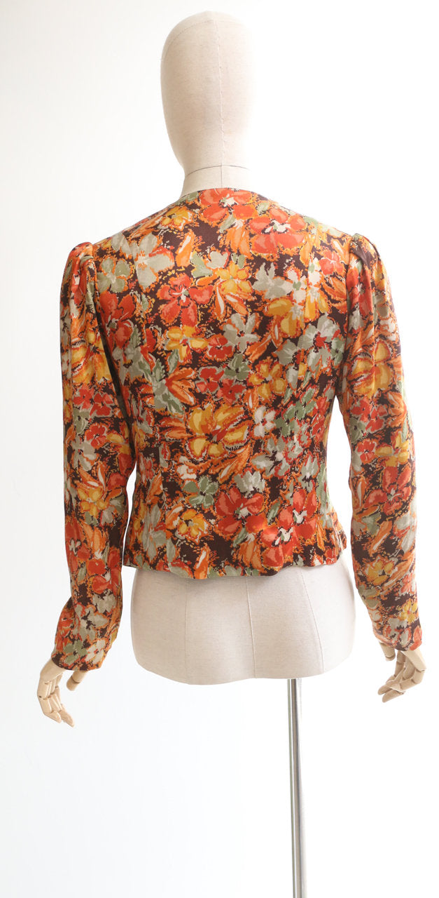 "Seasons Change" Vintage 1930's Silk Satin Floral Jacket UK 10