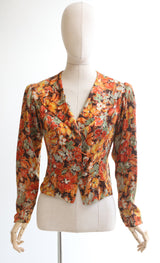 "Seasons Change" Vintage 1930's Silk Satin Floral Jacket UK 10
