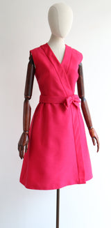 "Pink Silk Bow" Vintage 1960's Pink Silk Cross-Over Dress UK 10-12 US 6-8