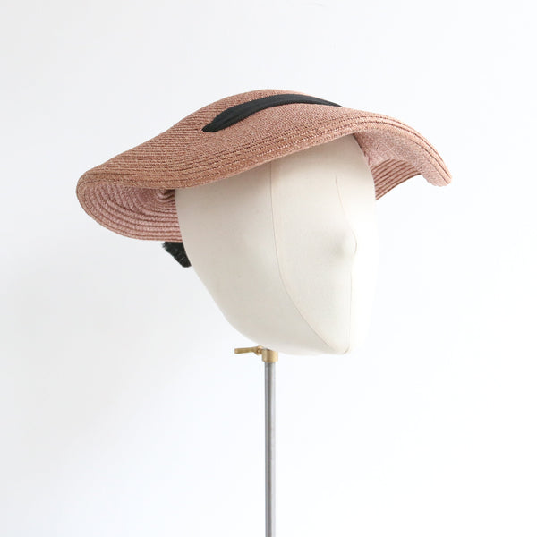 "Blush Straw" Vintage 1940's Blush Pink Straw Saucer Hat
