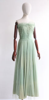 "Sage Tulle" Vintage 1950's Sage Green Tulle Dress UK 8 US 4