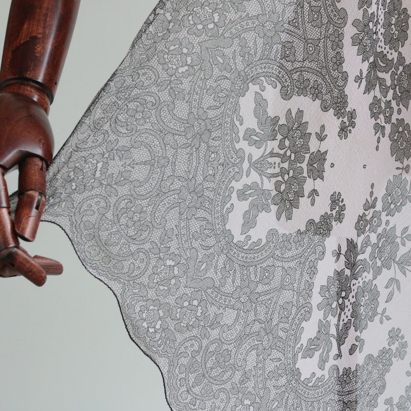 "Scalloped Lace" Vintage 1940's Scalloped Edged Lace Print Silk Scarf