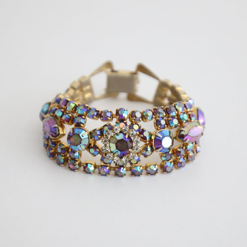 "Iridescent Lilacs" Vintage 1960's Iridescent Lilac Rhinestone Bracelet
