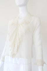 "Embroidered Cotton" Antique Edwardian White Cotton Embroidered Blouse UK 8 US 4