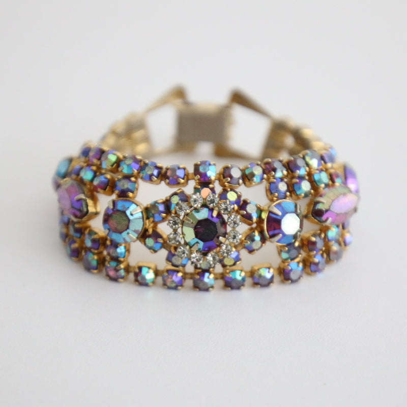 "Iridescent Lilacs" Vintage 1960's Iridescent Lilac Rhinestone Bracelet