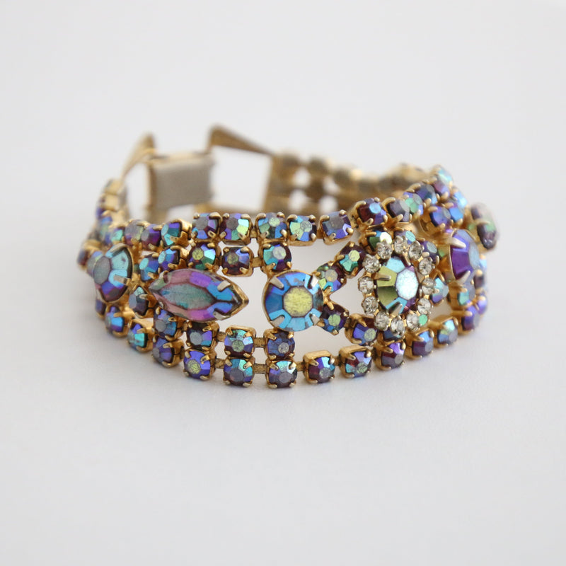 "Iridescent Lilacs" Vintage 1960's Iridescent Lilac Rhinestone Bracelet