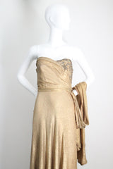"Draped Gold Lamé" Vintage 1930's Gold Silk Lamé & Beadwork Gown UK 10 US 6