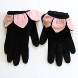 "Black Velvet Petals" Vintage 1950's Black Velvet Pink Petal Gloves Size 7