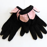 "Black Velvet Petals" Vintage 1950's Black Velvet Pink Petal Gloves Size 7