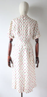 "Raw Silk Rose Buds" Vintage 1950's Raw Silk Rose Print Dress and Jacket UK 8-10 US 4-6