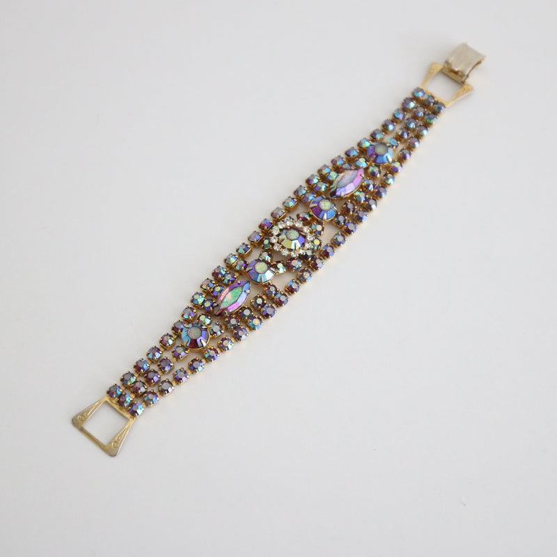 "Iridescent Lilacs" Vintage 1960's Iridescent Lilac Rhinestone Bracelet