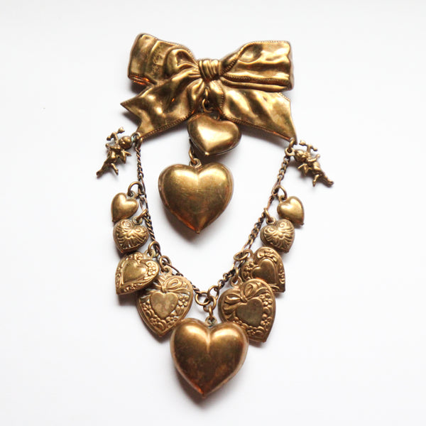 "Cupids Collection" Vintage 1940's Cupid and Heart Pendant Bow Brooch