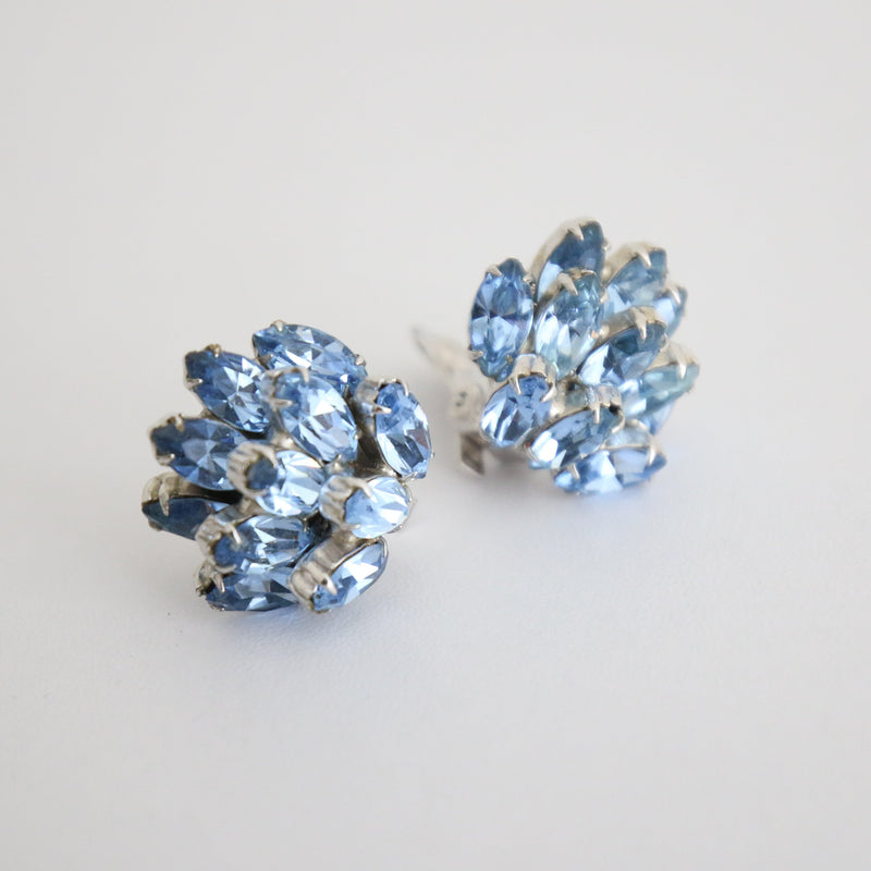 "Frosted Petals" Vintage 1950's Ice Blue Weiss Clip On Earrings