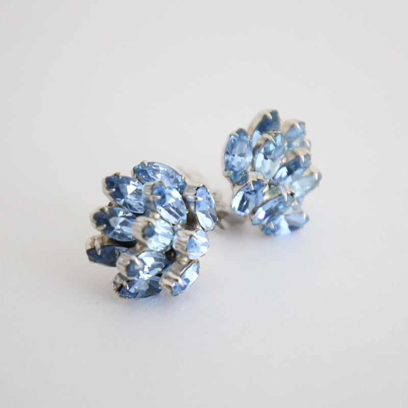 "Frosted Petals" Vintage 1950's Ice Blue Weiss Clip On Earrings