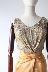 "Pink Sequins & Satin" Vintage 1950's Satin & Beadwork Silk Ceil Chapman Dress UK 6 US 2