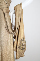 "Draped Gold Lamé" Vintage 1930's Gold Silk Lamé & Beadwork Gown UK 10 US 6