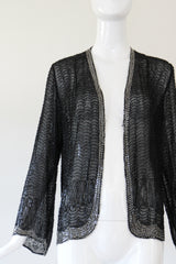 "Midnight Serenade" Vintage 1920's Black & Silver Scalloped Beaded Jacket UK 10-12 US 6-8