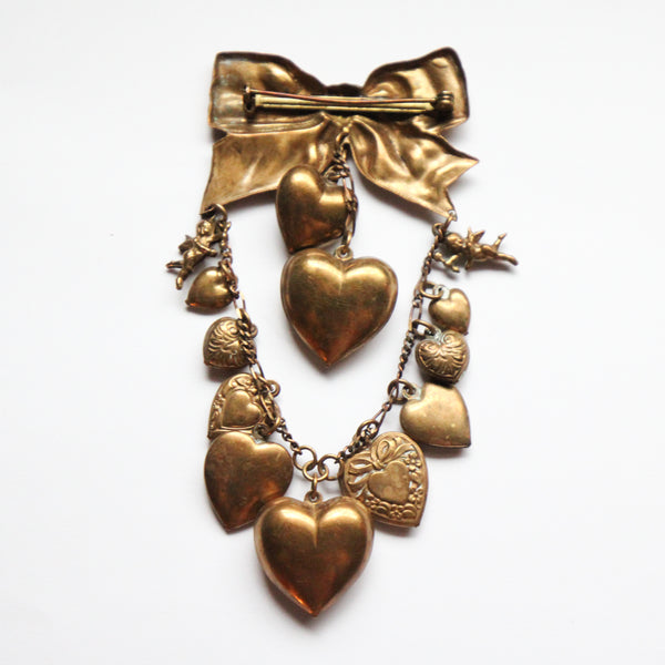 "Cupids Collection" Vintage 1940's Cupid and Heart Pendant Bow Brooch