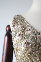 "Pink Sequins & Satin" Vintage 1950's Satin & Beadwork Silk Ceil Chapman Dress UK 6 US 2