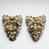 "Statement Filigree Pearls" Vintage 1940's Statement Brass Filigree, Pearl & Rhinestone Screw Back Earrings