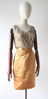 "Pink Sequins & Satin" Vintage 1950's Satin & Beadwork Silk Ceil Chapman Dress UK 6 US 2