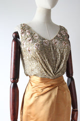 "Pink Sequins & Satin" Vintage 1950's Satin & Beadwork Silk Ceil Chapman Dress UK 6 US 2