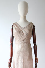 "Blush Lamé" Vintage 1930's Blush Silk & Gold Lamé Beaded Dress UK 8 US 4